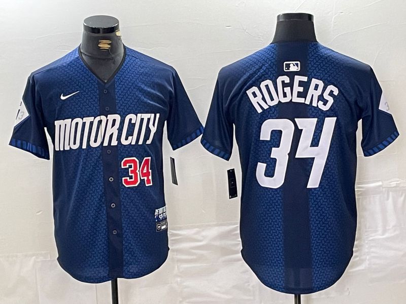 Men Detroit Tigers 34 Rogers Blue City Edition Nike 2024 MLB Jersey style 2